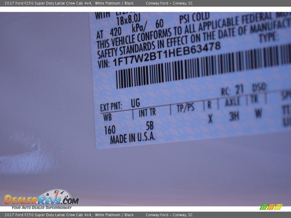 2017 Ford F250 Super Duty Lariat Crew Cab 4x4 White Platinum / Black Photo #14