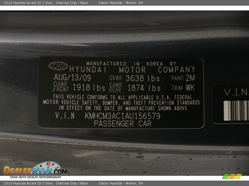 2010 Hyundai Accent GS 3 Door Charcoal Gray / Black Photo #16