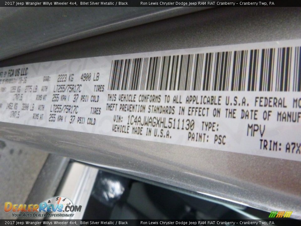 2017 Jeep Wrangler Willys Wheeler 4x4 Billet Silver Metallic / Black Photo #15