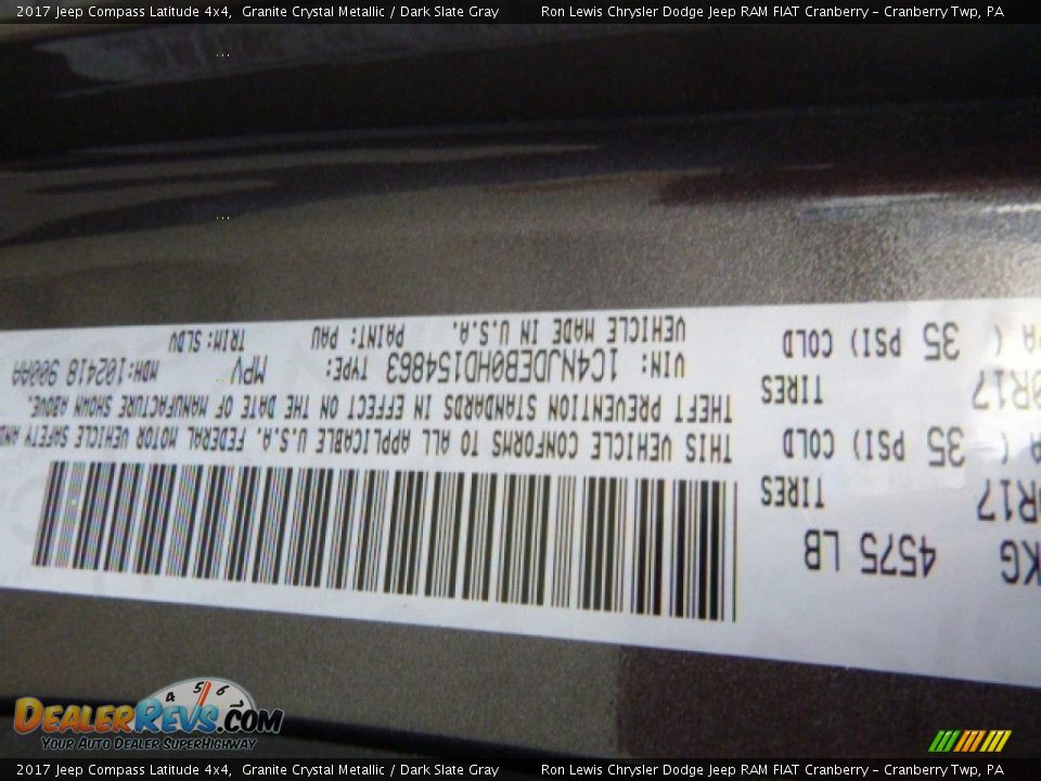 2017 Jeep Compass Latitude 4x4 Granite Crystal Metallic / Dark Slate Gray Photo #16