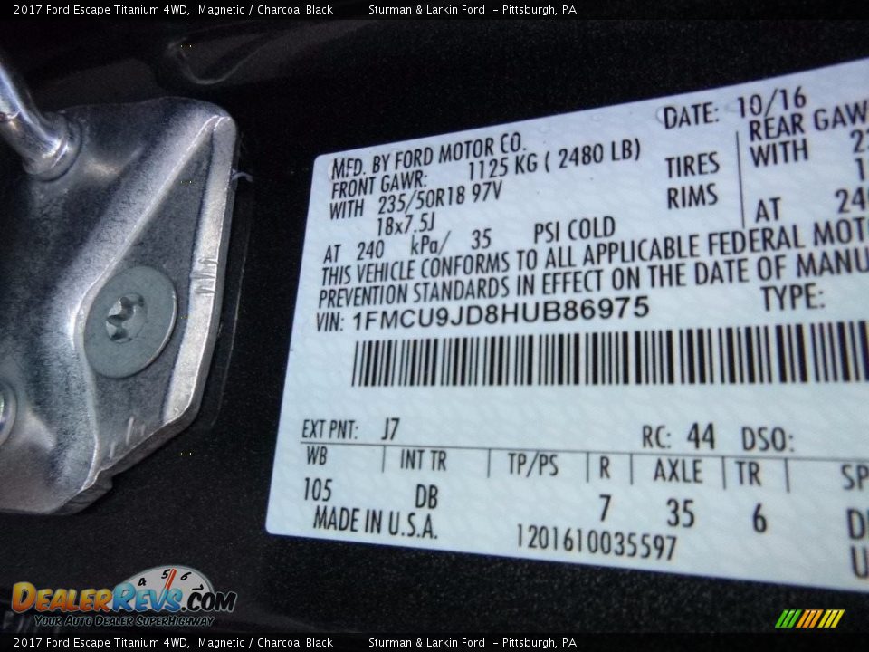 2017 Ford Escape Titanium 4WD Magnetic / Charcoal Black Photo #11