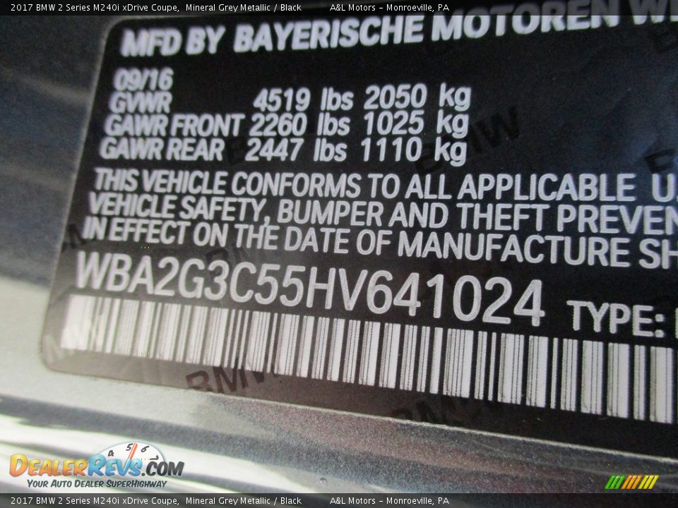 2017 BMW 2 Series M240i xDrive Coupe Mineral Grey Metallic / Black Photo #19
