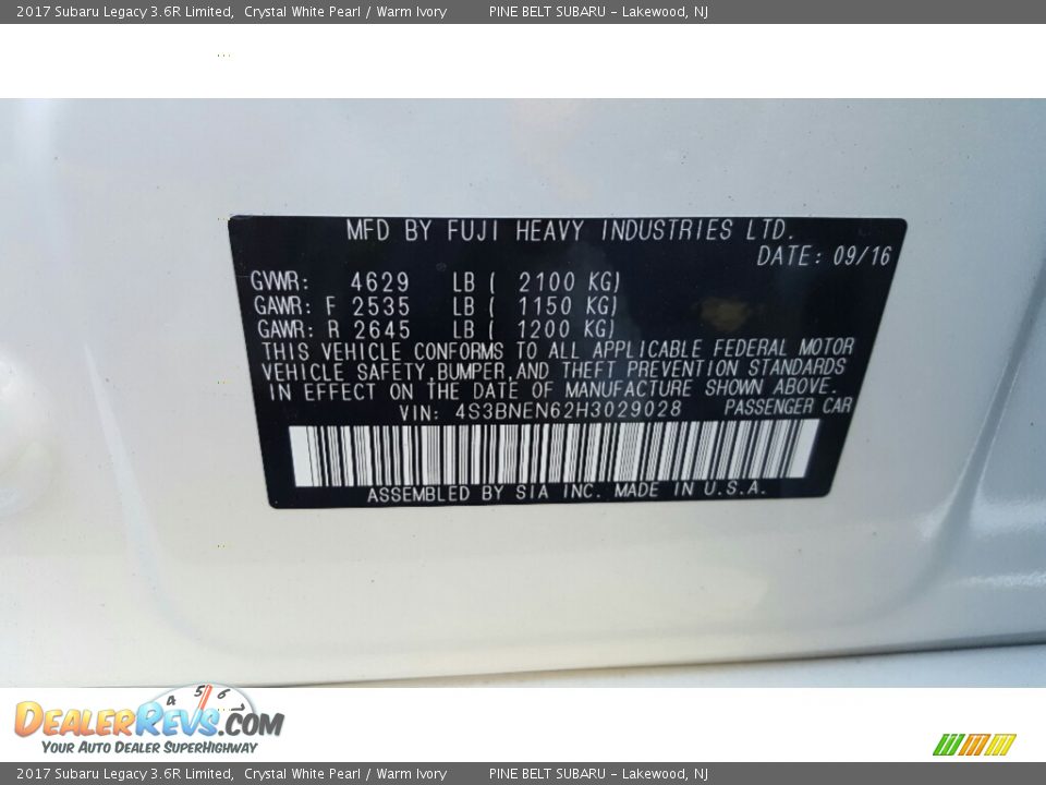 2017 Subaru Legacy 3.6R Limited Crystal White Pearl / Warm Ivory Photo #7