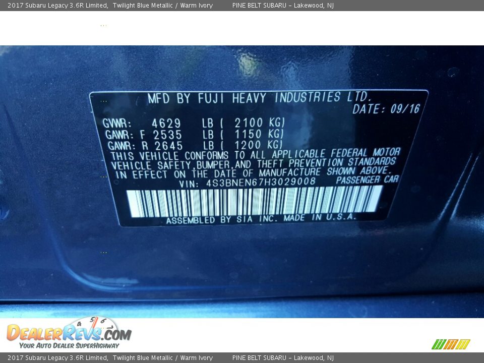 2017 Subaru Legacy 3.6R Limited Twilight Blue Metallic / Warm Ivory Photo #7