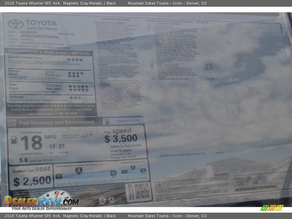 2016 Toyota 4Runner SR5 4x4 Magnetic Gray Metallic / Black Photo #11