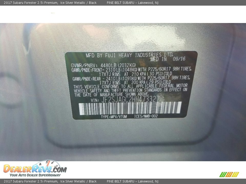 2017 Subaru Forester 2.5i Premium Ice Silver Metallic / Black Photo #7
