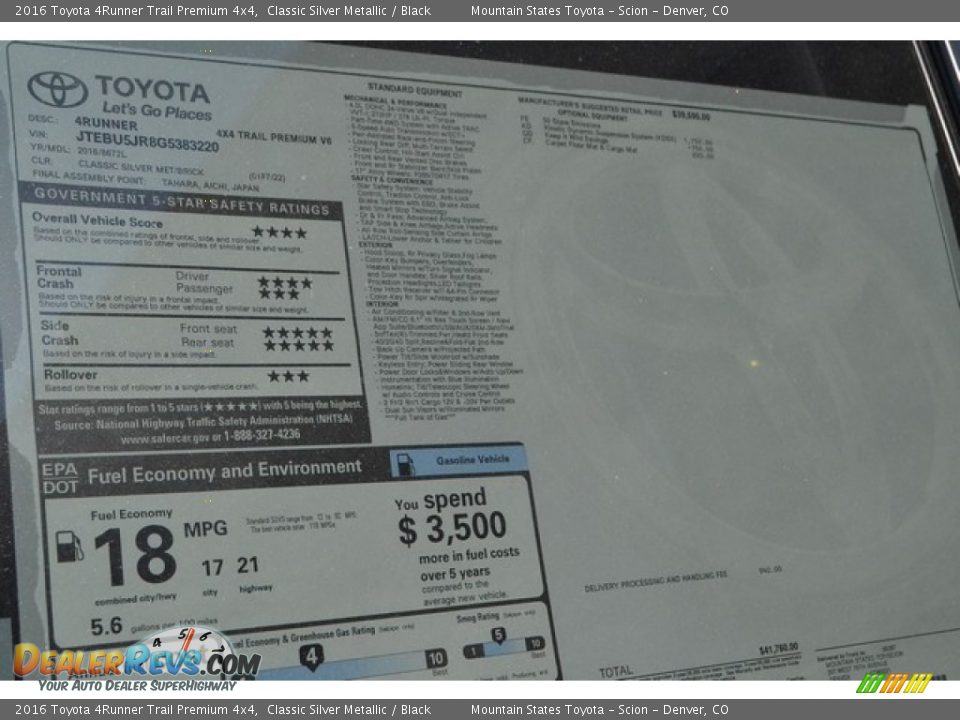 2016 Toyota 4Runner Trail Premium 4x4 Classic Silver Metallic / Black Photo #10