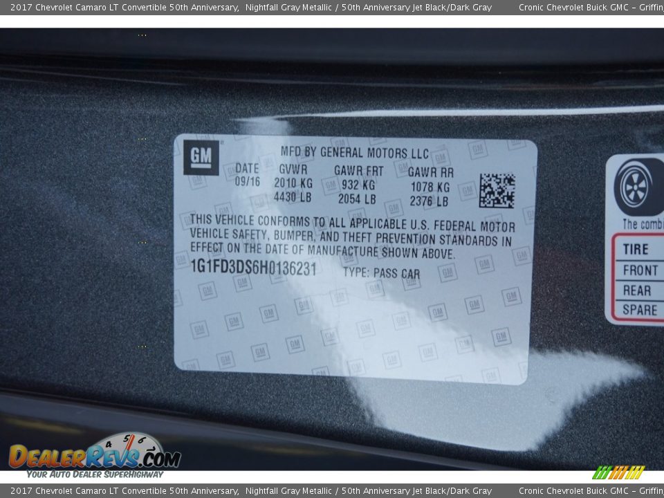 2017 Chevrolet Camaro LT Convertible 50th Anniversary Nightfall Gray Metallic / 50th Anniversary Jet Black/Dark Gray Photo #15