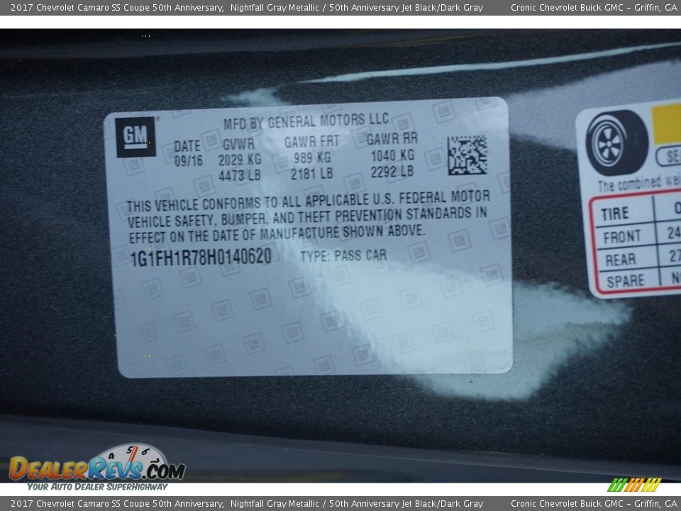 2017 Chevrolet Camaro SS Coupe 50th Anniversary Nightfall Gray Metallic / 50th Anniversary Jet Black/Dark Gray Photo #17