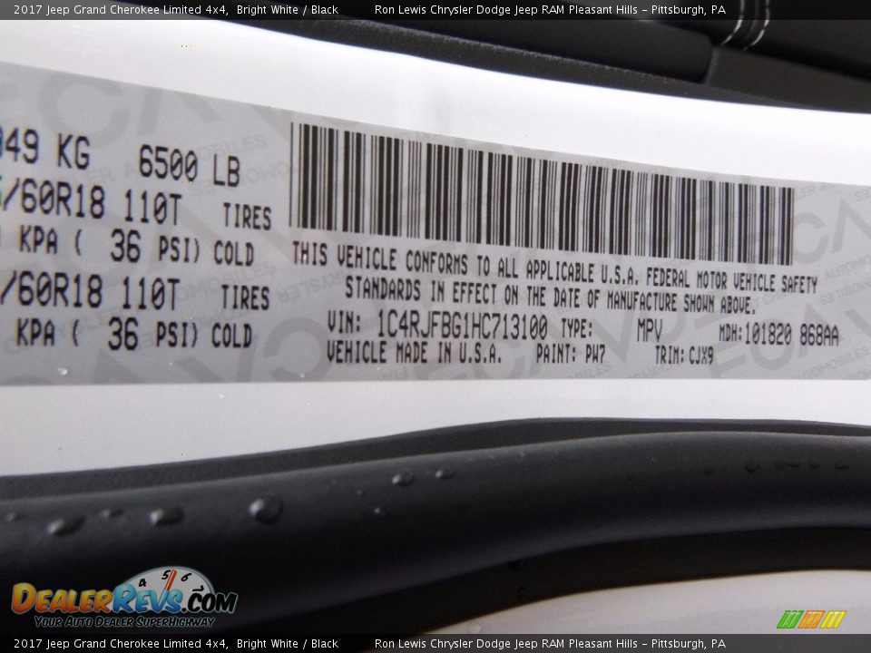 2017 Jeep Grand Cherokee Limited 4x4 Bright White / Black Photo #12