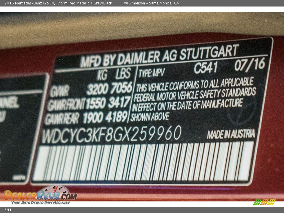 Mercedes-Benz Color Code 541 Storm Red Metallic