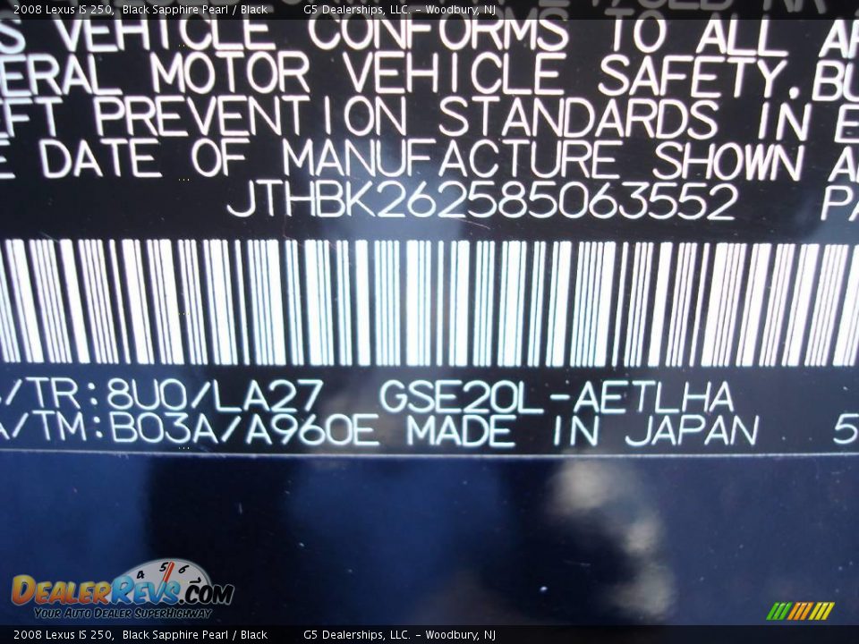 2008 Lexus IS 250 Black Sapphire Pearl / Black Photo #27