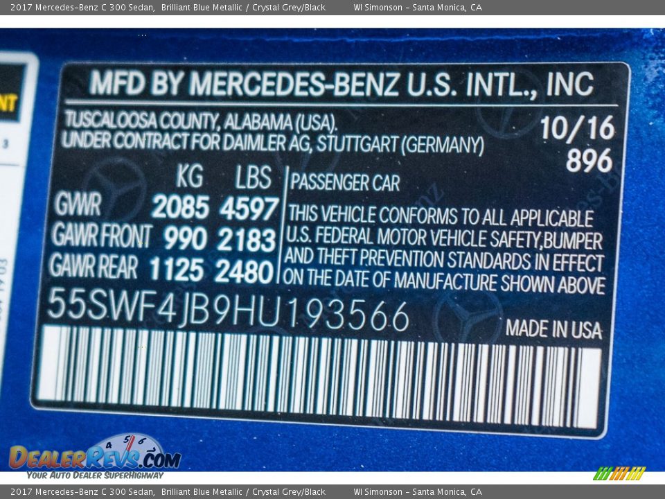 2017 Mercedes-Benz C 300 Sedan Brilliant Blue Metallic / Crystal Grey/Black Photo #5