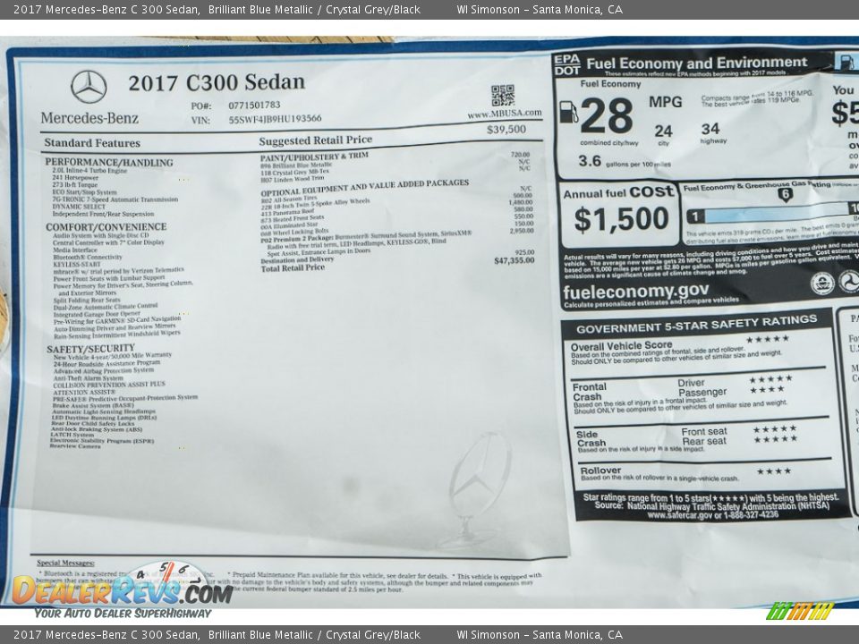 2017 Mercedes-Benz C 300 Sedan Brilliant Blue Metallic / Crystal Grey/Black Photo #10