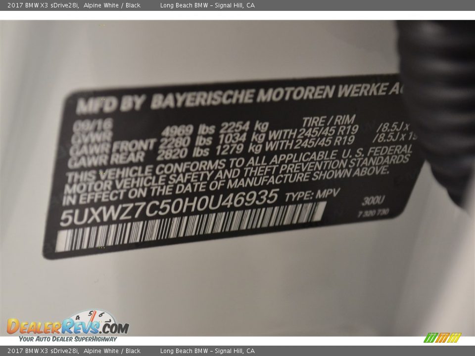 2017 BMW X3 sDrive28i Alpine White / Black Photo #15