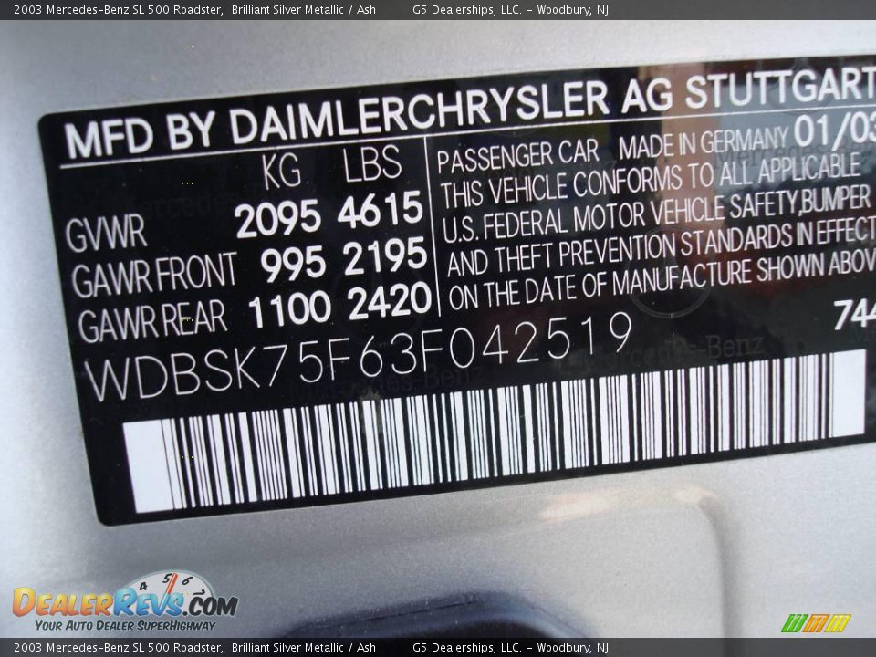 2003 Mercedes-Benz SL 500 Roadster Brilliant Silver Metallic / Ash Photo #26