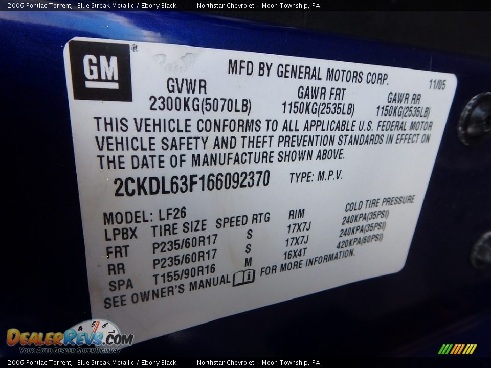 2006 Pontiac Torrent Blue Streak Metallic / Ebony Black Photo #14