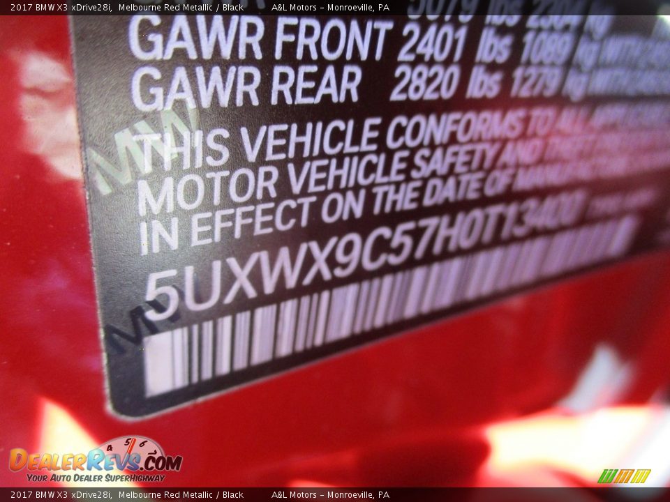 2017 BMW X3 xDrive28i Melbourne Red Metallic / Black Photo #19