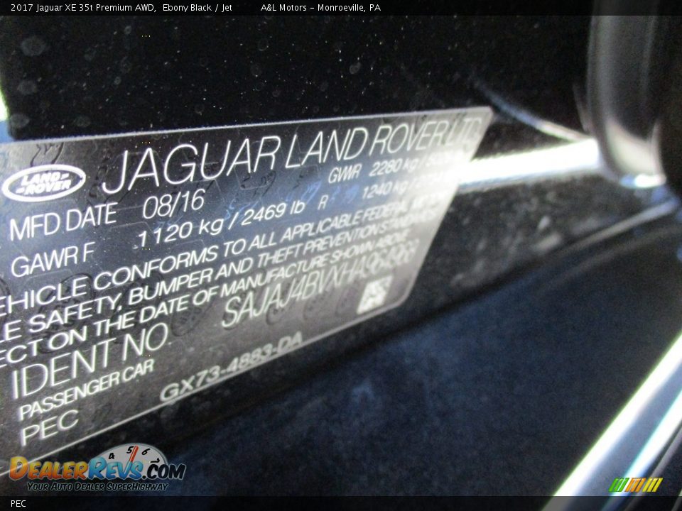 Jaguar Color Code PEC Ebony Black
