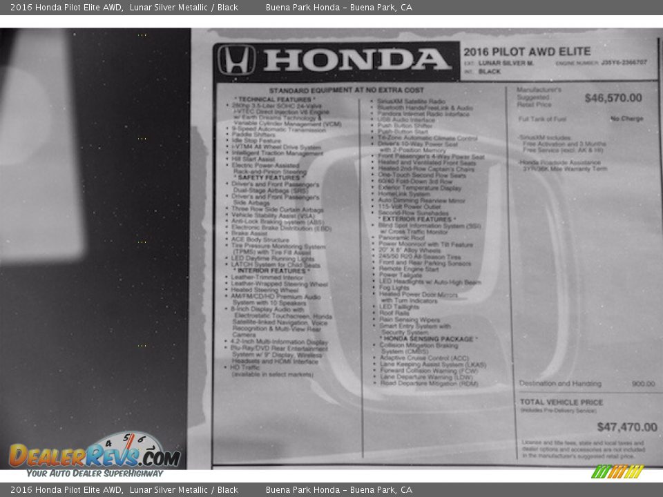 2016 Honda Pilot Elite AWD Lunar Silver Metallic / Black Photo #21