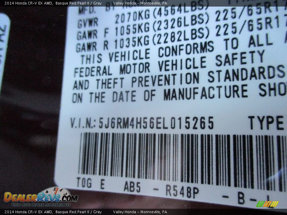 2014 Honda CR-V EX AWD Basque Red Pearl II / Gray Photo #19