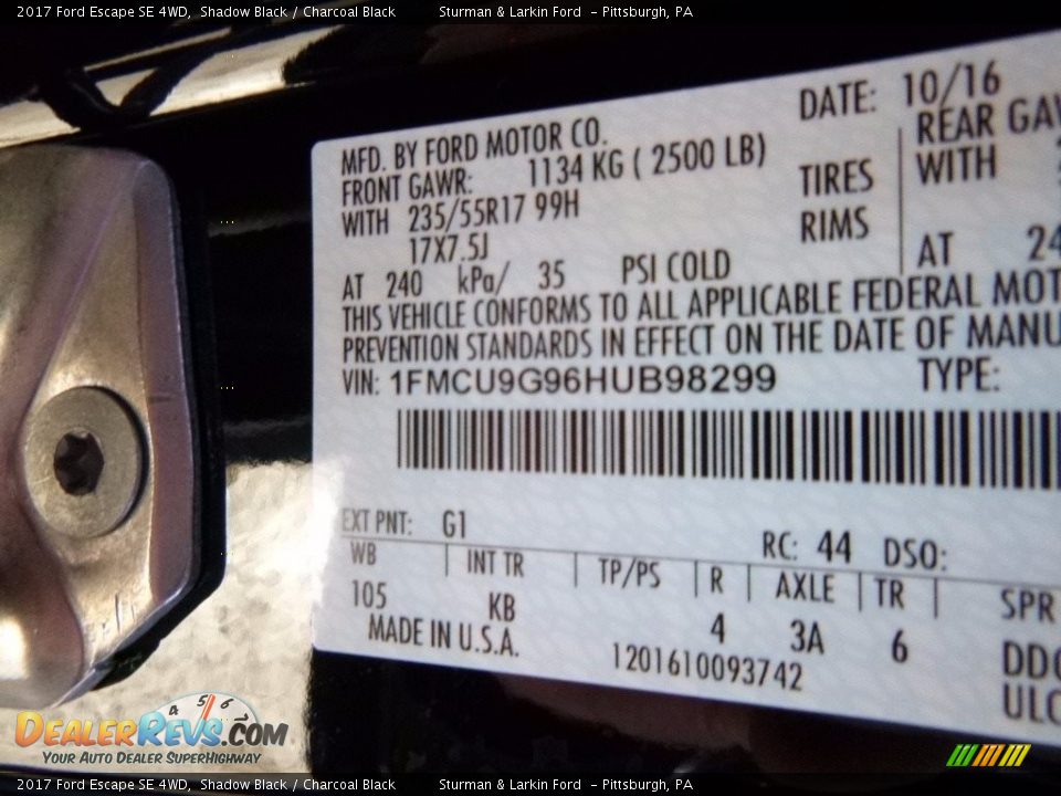 2017 Ford Escape SE 4WD Shadow Black / Charcoal Black Photo #11