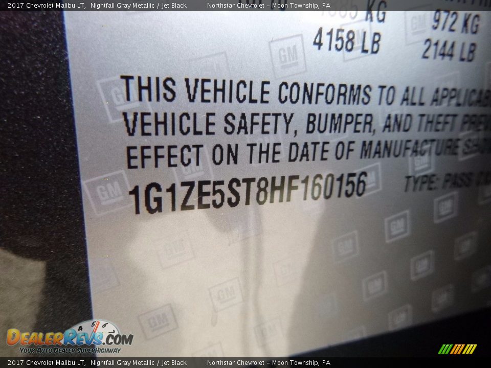 2017 Chevrolet Malibu LT Nightfall Gray Metallic / Jet Black Photo #14