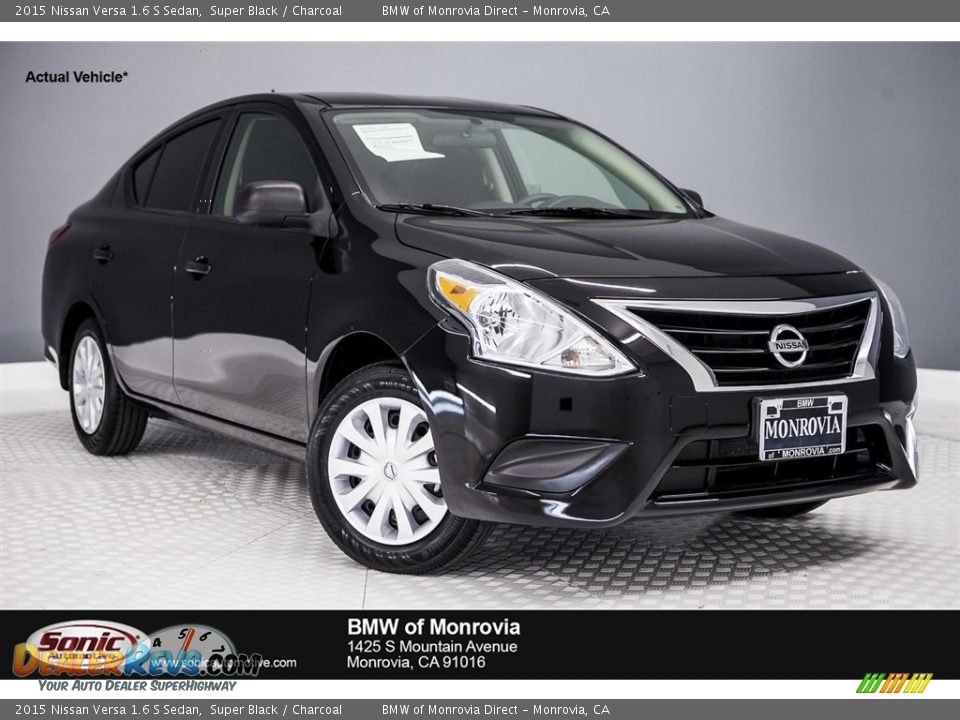 2015 Nissan Versa 1.6 S Sedan Super Black / Charcoal Photo #1