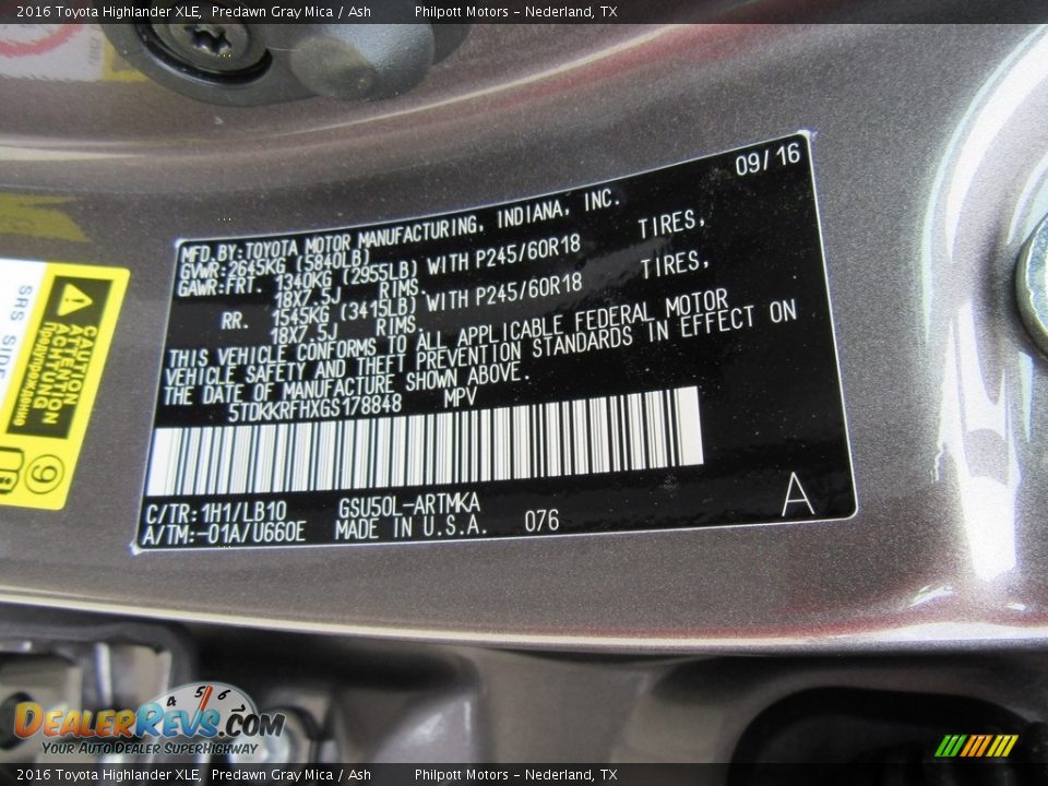 2016 Toyota Highlander XLE Predawn Gray Mica / Ash Photo #35