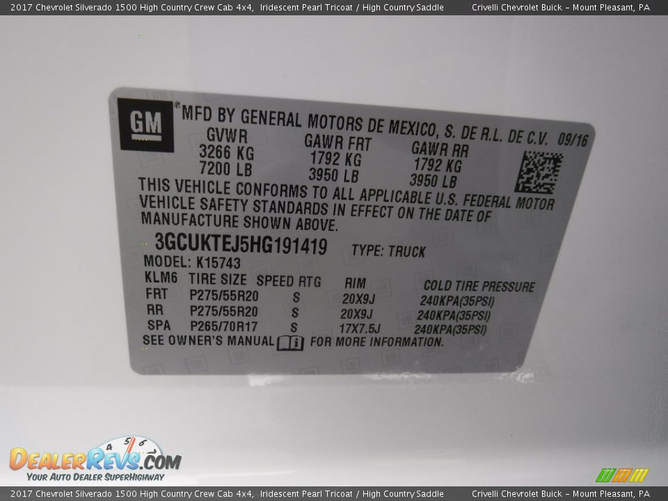 2017 Chevrolet Silverado 1500 High Country Crew Cab 4x4 Iridescent Pearl Tricoat / High Country Saddle Photo #32