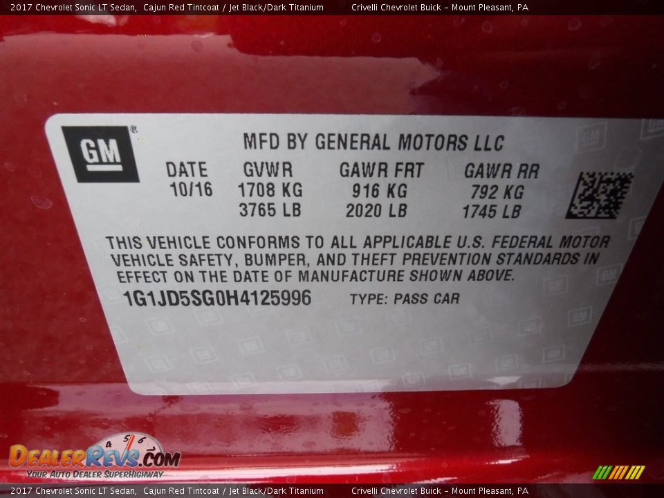 2017 Chevrolet Sonic LT Sedan Cajun Red Tintcoat / Jet Black/Dark Titanium Photo #20