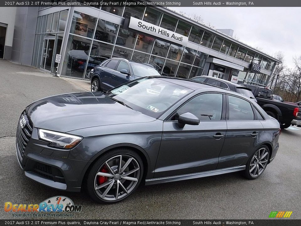2017 Audi S3 2.0T Premium Plus quattro Daytona Gray Pearl / Magma Red/Anthracite Stitching Photo #1