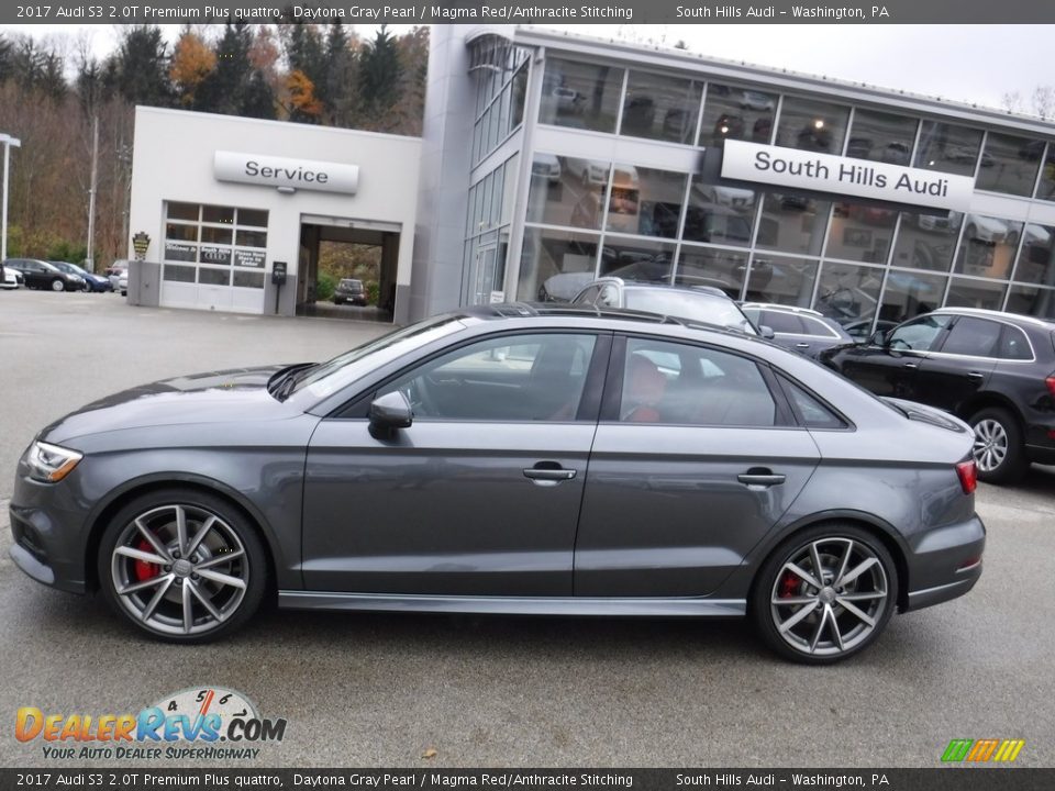 2017 Audi S3 2.0T Premium Plus quattro Daytona Gray Pearl / Magma Red/Anthracite Stitching Photo #2