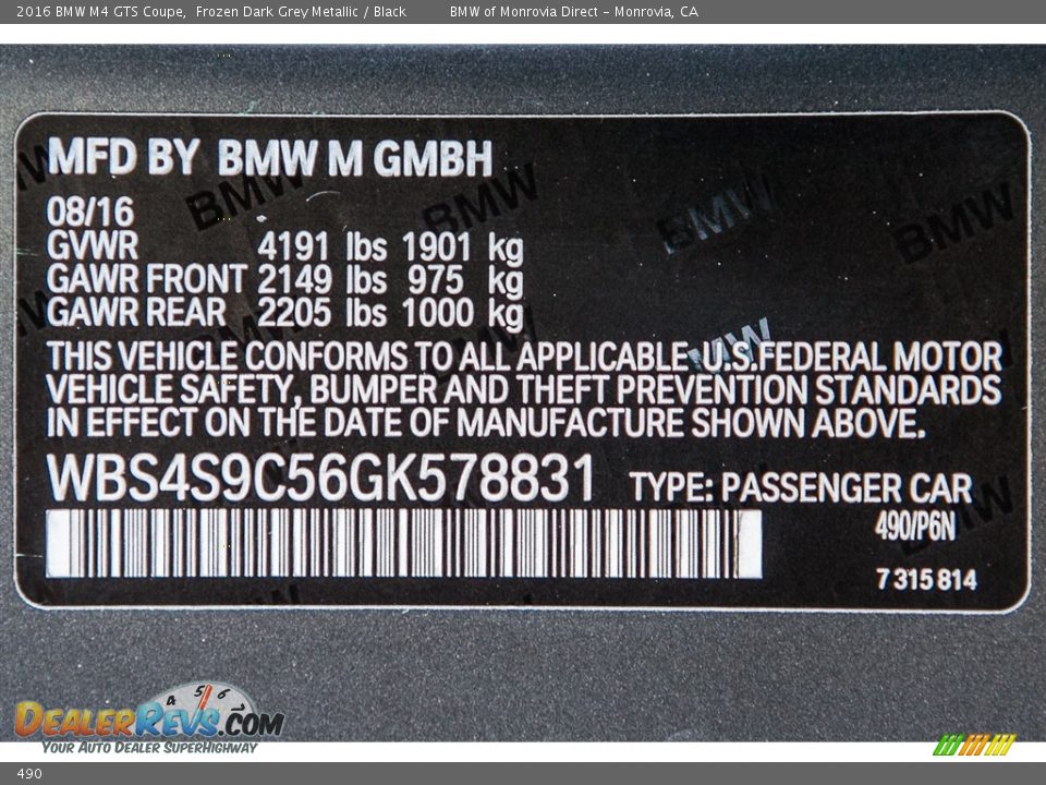 BMW Color Code 490 Frozen Dark Grey Metallic
