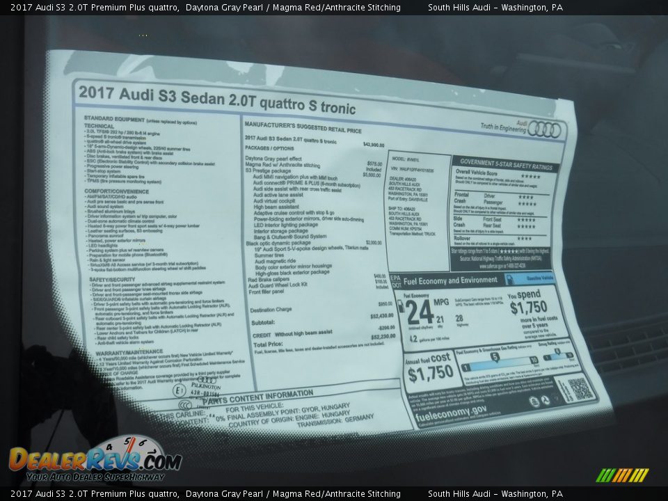 2017 Audi S3 2.0T Premium Plus quattro Window Sticker Photo #9