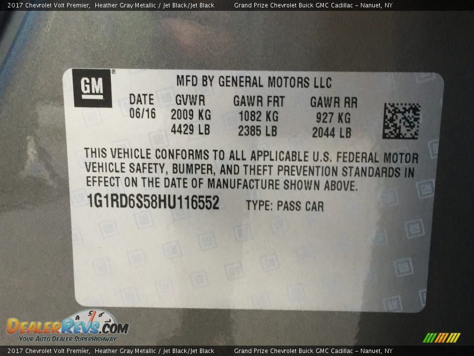 2017 Chevrolet Volt Premier Heather Gray Metallic / Jet Black/Jet Black Photo #11