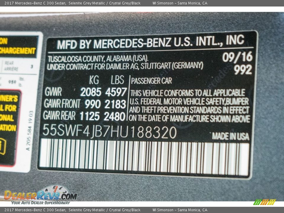 2017 Mercedes-Benz C 300 Sedan Selenite Grey Metallic / Crystal Grey/Black Photo #6