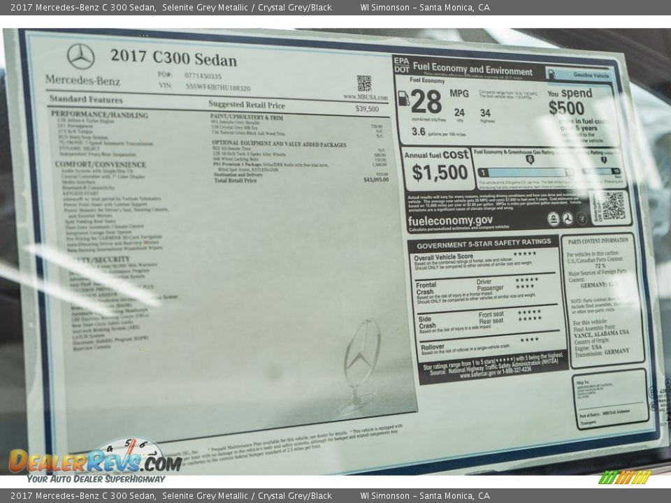 2017 Mercedes-Benz C 300 Sedan Selenite Grey Metallic / Crystal Grey/Black Photo #11