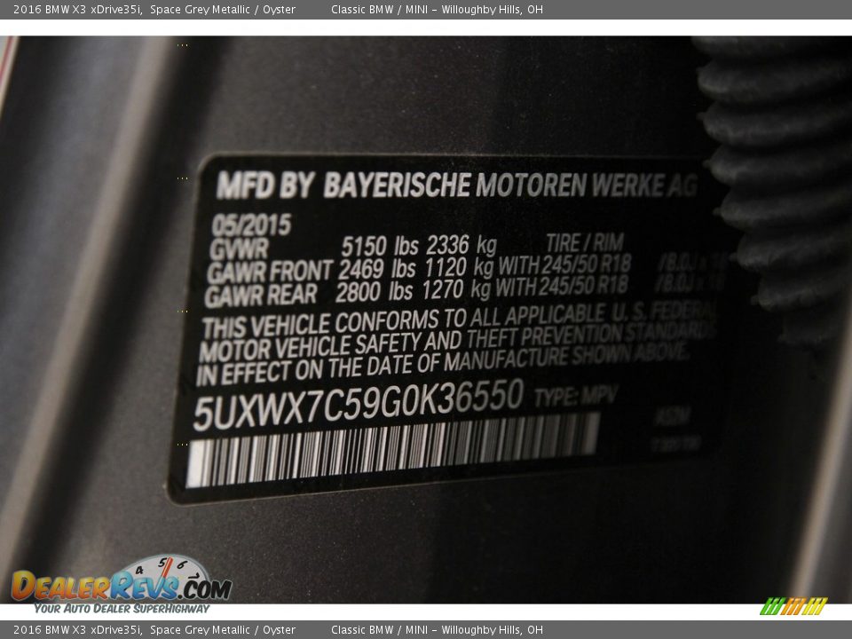 2016 BMW X3 xDrive35i Space Grey Metallic / Oyster Photo #20