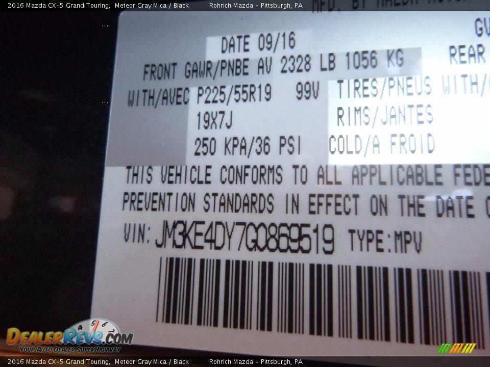 2016 Mazda CX-5 Grand Touring Meteor Gray Mica / Black Photo #11