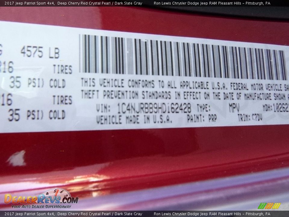 2017 Jeep Patriot Sport 4x4 Deep Cherry Red Crystal Pearl / Dark Slate Gray Photo #15