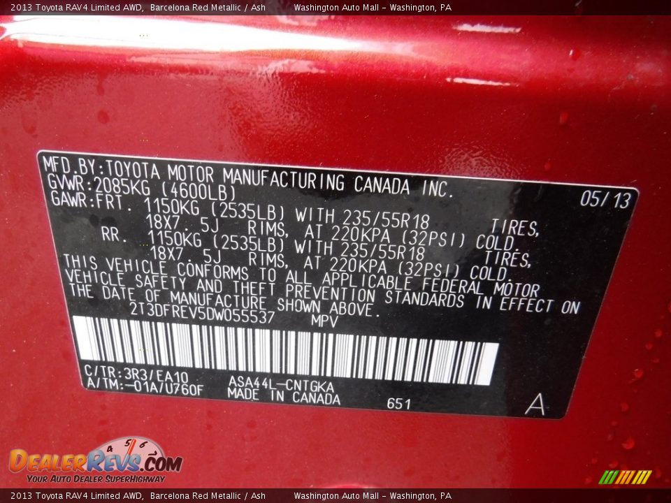 2013 Toyota RAV4 Limited AWD Barcelona Red Metallic / Ash Photo #24