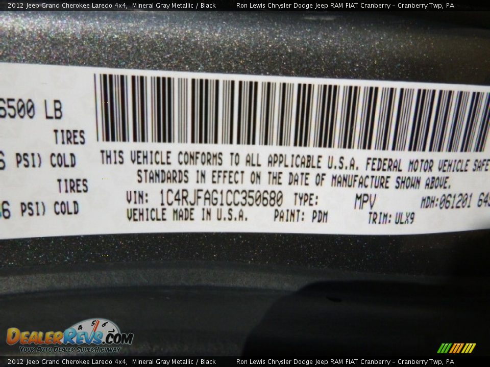 2012 Jeep Grand Cherokee Laredo 4x4 Mineral Gray Metallic / Black Photo #15