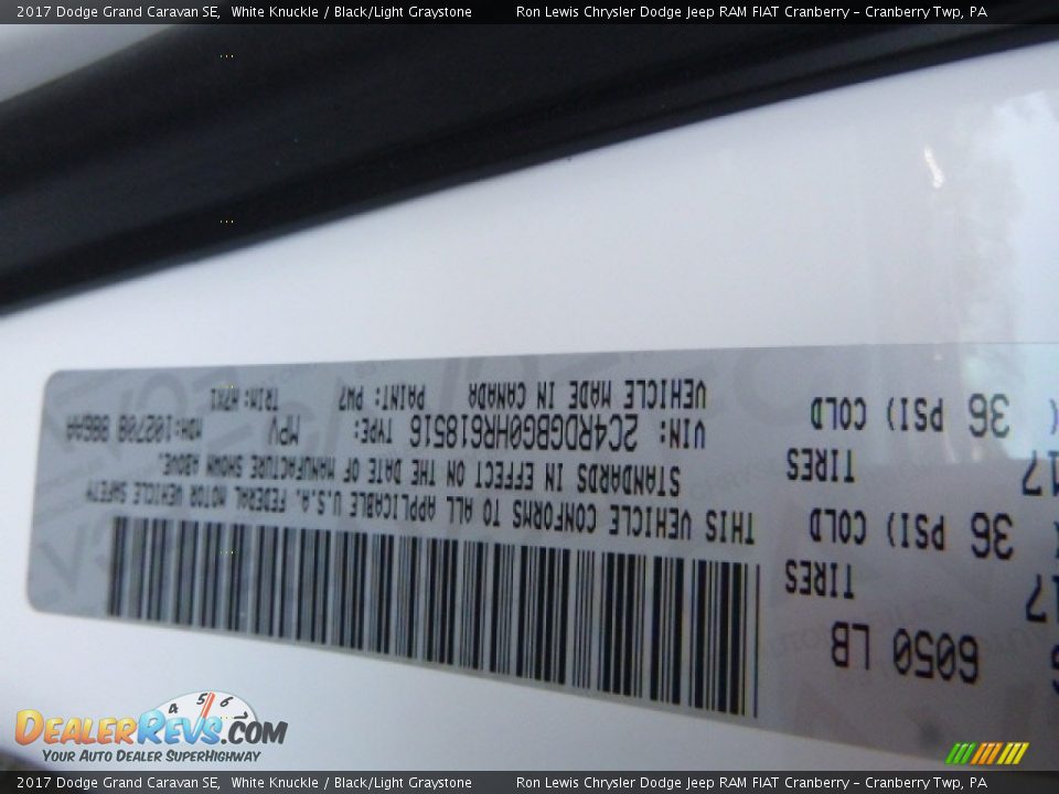 2017 Dodge Grand Caravan SE White Knuckle / Black/Light Graystone Photo #16