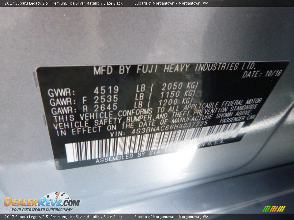 2017 Subaru Legacy 2.5i Premium Ice Silver Metallic / Slate Black Photo #15