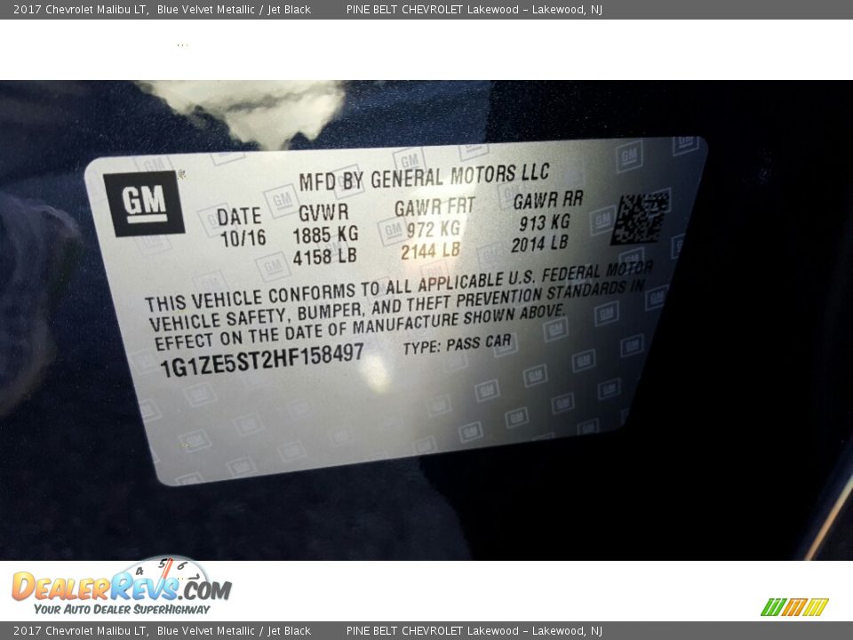 2017 Chevrolet Malibu LT Blue Velvet Metallic / Jet Black Photo #7