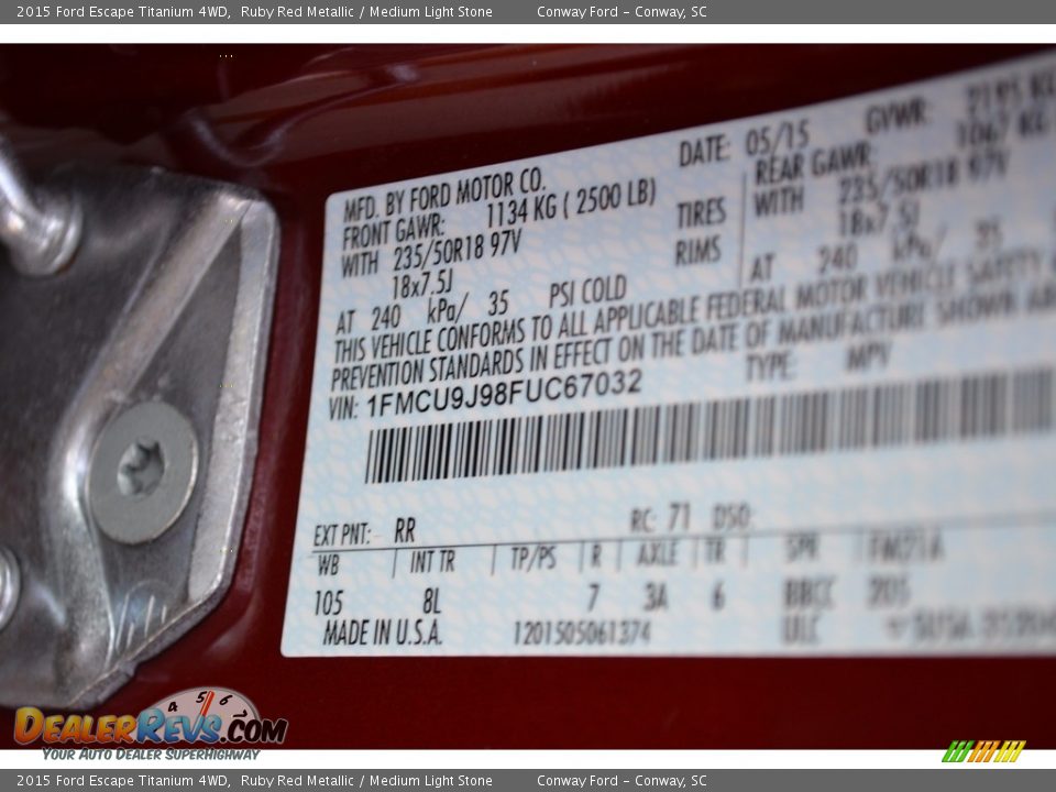 2015 Ford Escape Titanium 4WD Ruby Red Metallic / Medium Light Stone Photo #12