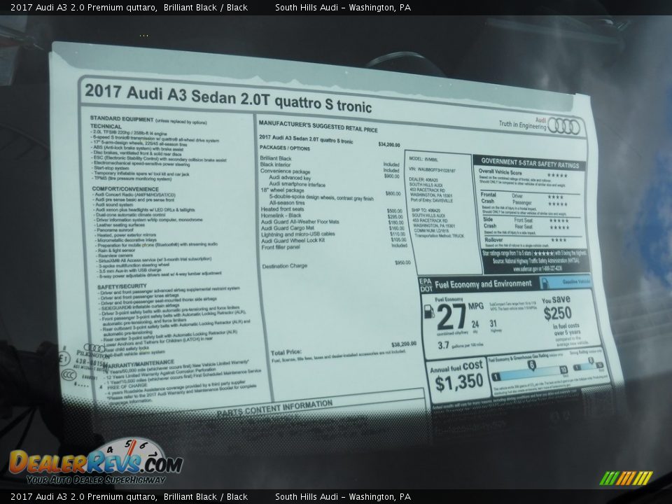 2017 Audi A3 2.0 Premium quttaro Brilliant Black / Black Photo #8