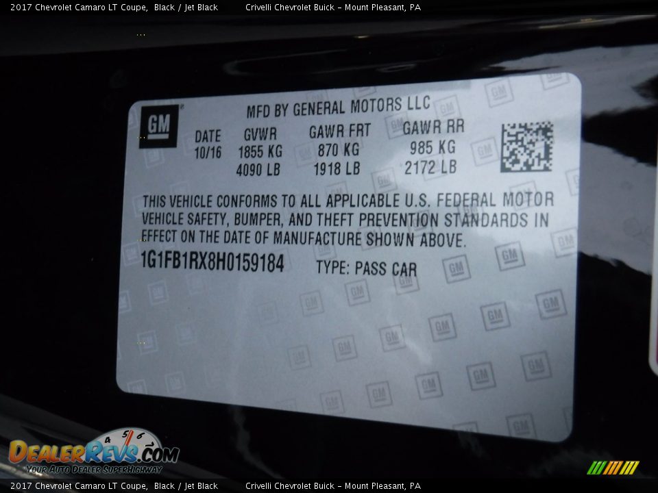 2017 Chevrolet Camaro LT Coupe Black / Jet Black Photo #24