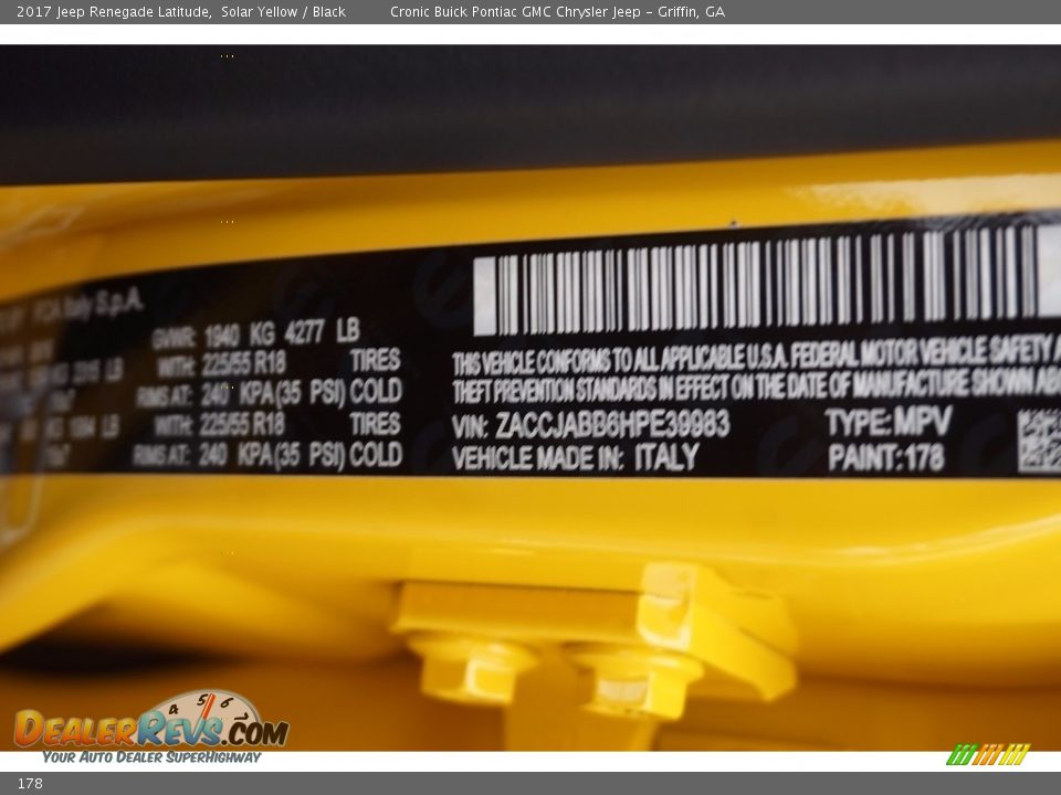 Jeep Color Code 178 Solar Yellow